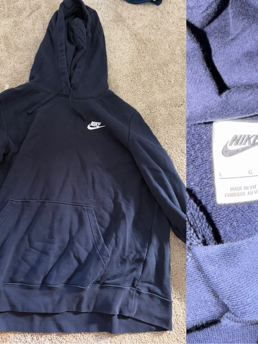 Nike Men's Navy Crewneck Pullover Hoodie with White Swoosh